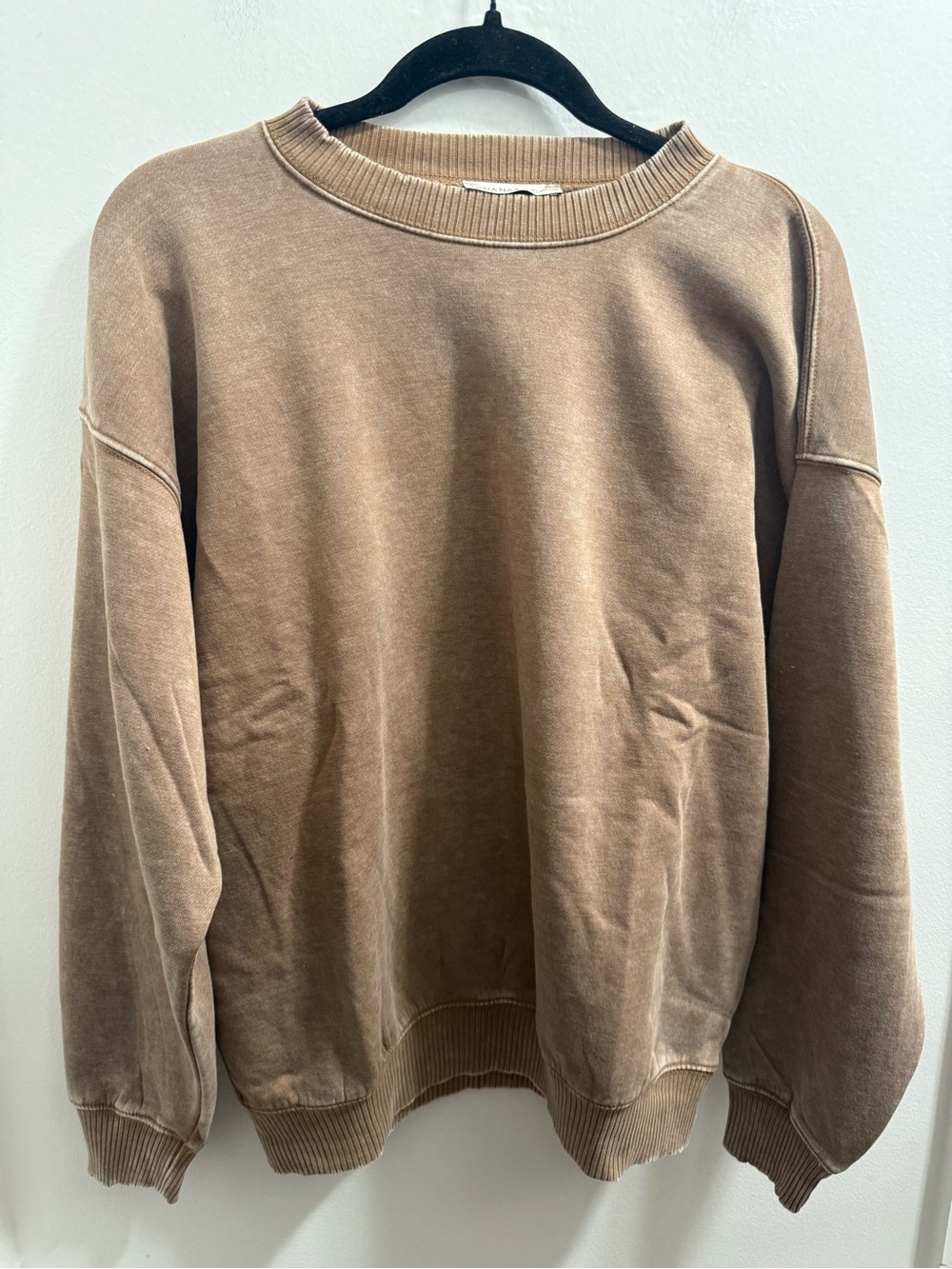 OTW-4500Y Zenana Deep Camel Fleece Acid Enzyme Washed Round Neck Sweatshirt